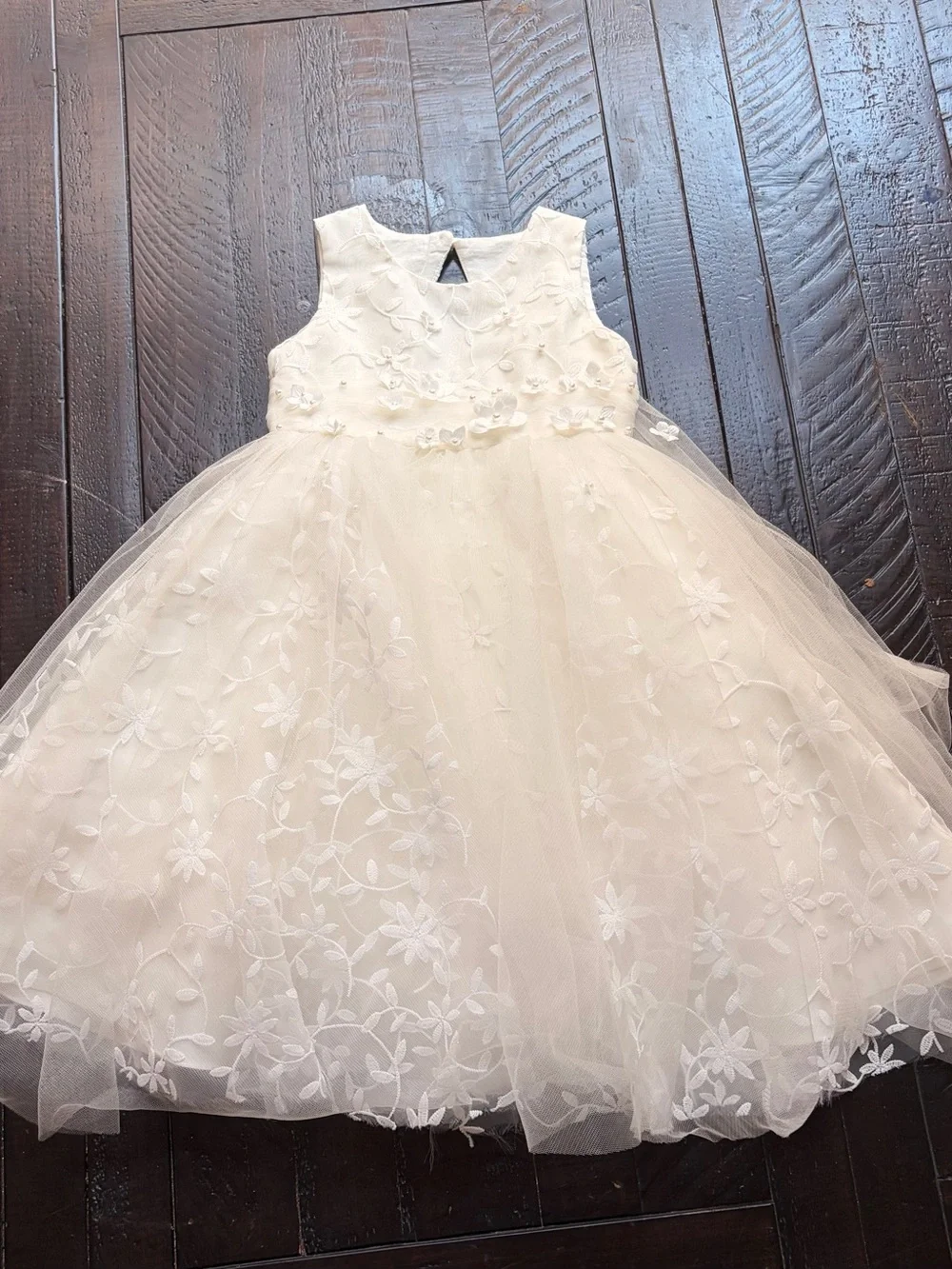 Girls' Ivory Floral Lace Tulle flower girl Dress